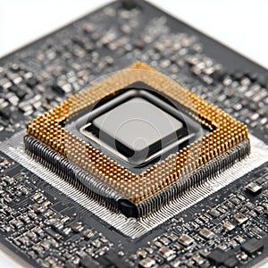A detailed view of a central processing unit on circuit board