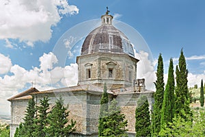 Detailed view of the Church of Santa Maria Nuova in Cortona, Tuscany, Italy photo