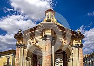 Detailed view of the circular temple with baroque columns in Caravaca, Murcia photo
