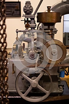 Detailed view of a classic 1934 industrial electricity generator engine