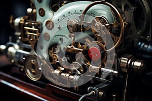 Detailed view of a classic mechanical device featuring gears and levers photo