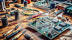 Electronics Workbench Motherboard Tools and Components