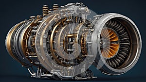 Detailed view of a complex jet engine