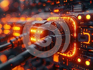 Close-Up of Computer Processor With Bright Lights