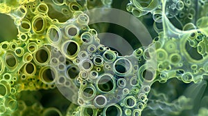 A detailed view of a cyanobacteria cells membrane which appears to be covered in a dense network of small circular