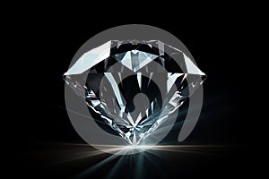 detailed view of a diamond set against a black background, highlighting the gem\'s brilliance and elegance.