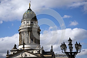 Detailed view of the German cathedral at Berlin`s Gendarmenmarkt.