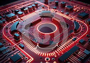 A detailed view of a glowing red processor