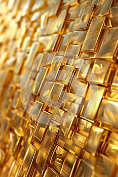 A detailed view of a golden geometric pattern with a three-dimensional effect