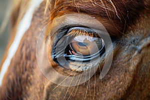 Detailed view of a horse's eye and lashes