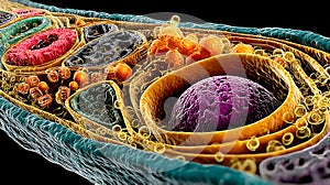 Detailed view of human cell with visible nucleus. Generated Ai photo