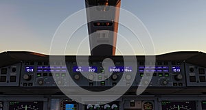 Airplane Cockpit Flight Deck with Digital.