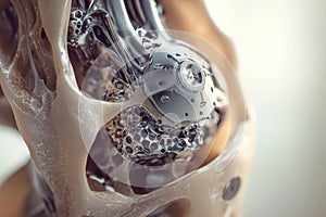 Detailed View of Knee Joint Endoprosthesis Interacting with Bone Structure photo