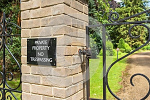 Detailed view of a large Private Property sign.