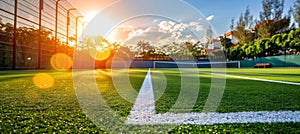 Detailed view of meticulously maintained grass tennis court prepared for tournament play photo