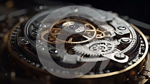 Detailed view of minuscule gear wheels inside a wristwatch, showcasing precision engineering and craftsmanship