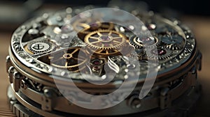 Detailed view of minuscule gear wheels inside a wristwatch, showcasing precision engineering and craftsmanship