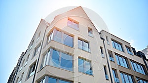 Detailed view of modern townhouses in row of. Original townhouses in a residential area.