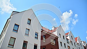 Detailed view of modern townhouses in row of. Original townhouses in a residential area.