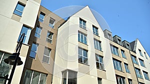 Detailed view of modern townhouses in row of. Original townhouses in a residential area.