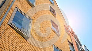 Detailed view of modern townhouses in row of. Original townhouses in a residential area.