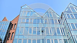 Detailed view of modern townhouses in row of. Original townhouses in a residential area.