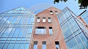 Detailed view of modern townhouses in row of. Original townhouses in a residential area.