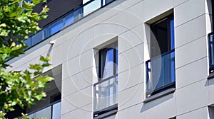 Detailed view of modern townhouses in row of. Original townhouses in a residential area.