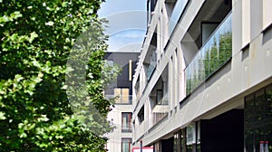 Detailed view of modern townhouses in row of. Original townhouses in a residential area.