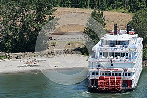 Detailed view on paddlewheel cruise boat American Pride on Columbia river.