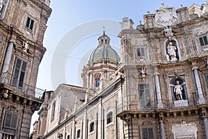 Detailed view of Quattro Canti or Four Corners in Palermo, Sicily