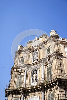 Detailed view of Quattro Canti or Four Corners in Palermo, Sicily