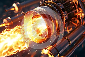 A detailed view of a rocket engine blasting off illustrating the culmination of years of engineering innovation and research photo