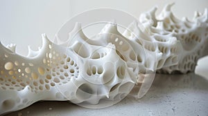 A detailed view of a shape memory polymer sculpture showcasing its intricate and fluid design. The sculpture appears to