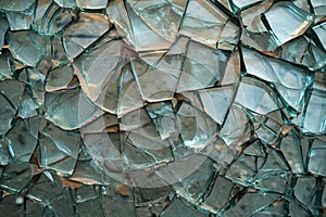 A detailed view of a shattered glass window with fragmented pieces and sharp edges, Depict the fragility of life with broken