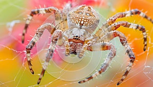 Detailed view of spider web with hexagonal pattern and spider positioned at the center
