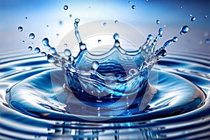 Detailed view of a splash in blue water
