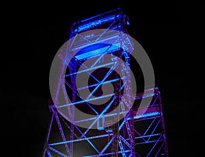 Detailed view of a steel vertical lift bridge in Waddinxveen, Netherlands.