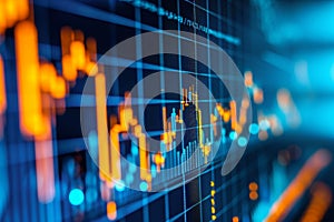 A detailed view of a stock chart hanging on a wall, displaying financial data and trends, A chart that displays the various