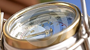 Detailed View of a Temperature Measurement Instrument Showing Precise Readings Outdoors photo