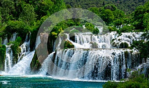 Detailed view of terraced waterfall at Krka National Park Croatia