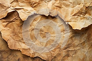 Detailed view of the texture and patterns on crumpled old brown paper, AI Generated