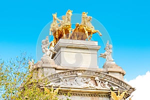 A detailed view of the top of the cascading fountain in The Parc de la Ciutadella