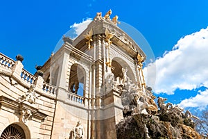 A detailed view of the top of the cascading fountain in The Parc de la Ciutadella