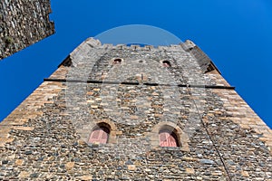 Detailed view at the tower fortress at Castle of Braganca, an iconic monument building at the Braganca city, portuguese patrimony photo