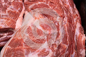 A detailed view of uncooked pork flesh