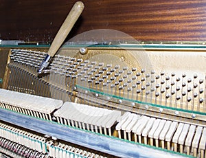 Detailed view of Upright Piano during a tuning