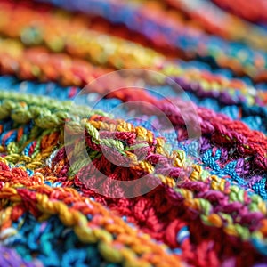 Close Up of Colorful Crocheted Blanket