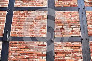 Detailed view of weathered half-timbering brick wall textures found in northern germany