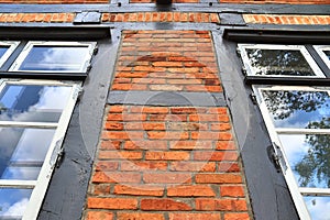 Detailed view of weathered half-timbering brick wall textures found in northern germany